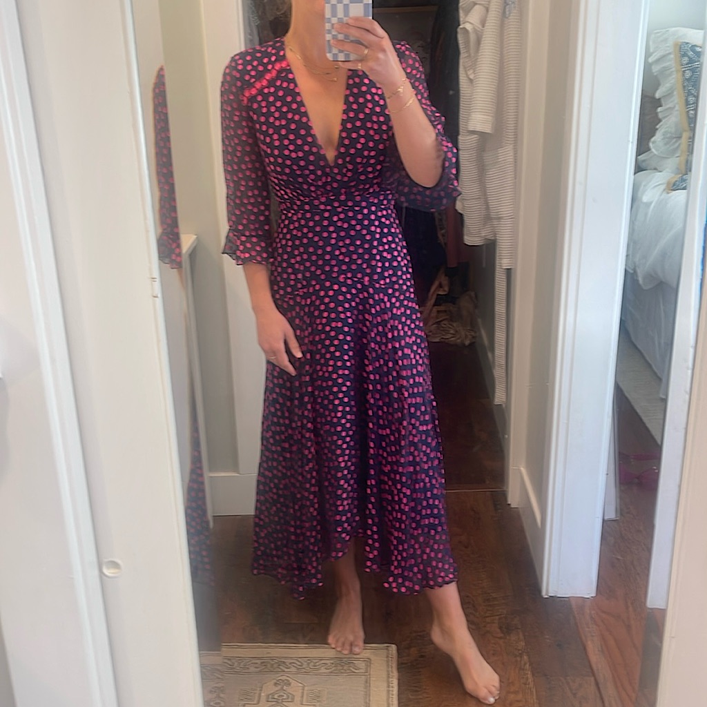 Saloni Navy & Pink Polka Dot Dress Size 2 - Only Worn Once